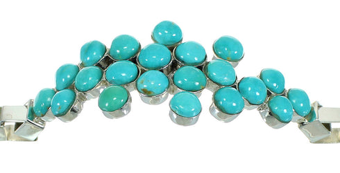 Turquoise And Authentic Sterling Silver Jewelry Link Bracelet VX65228
